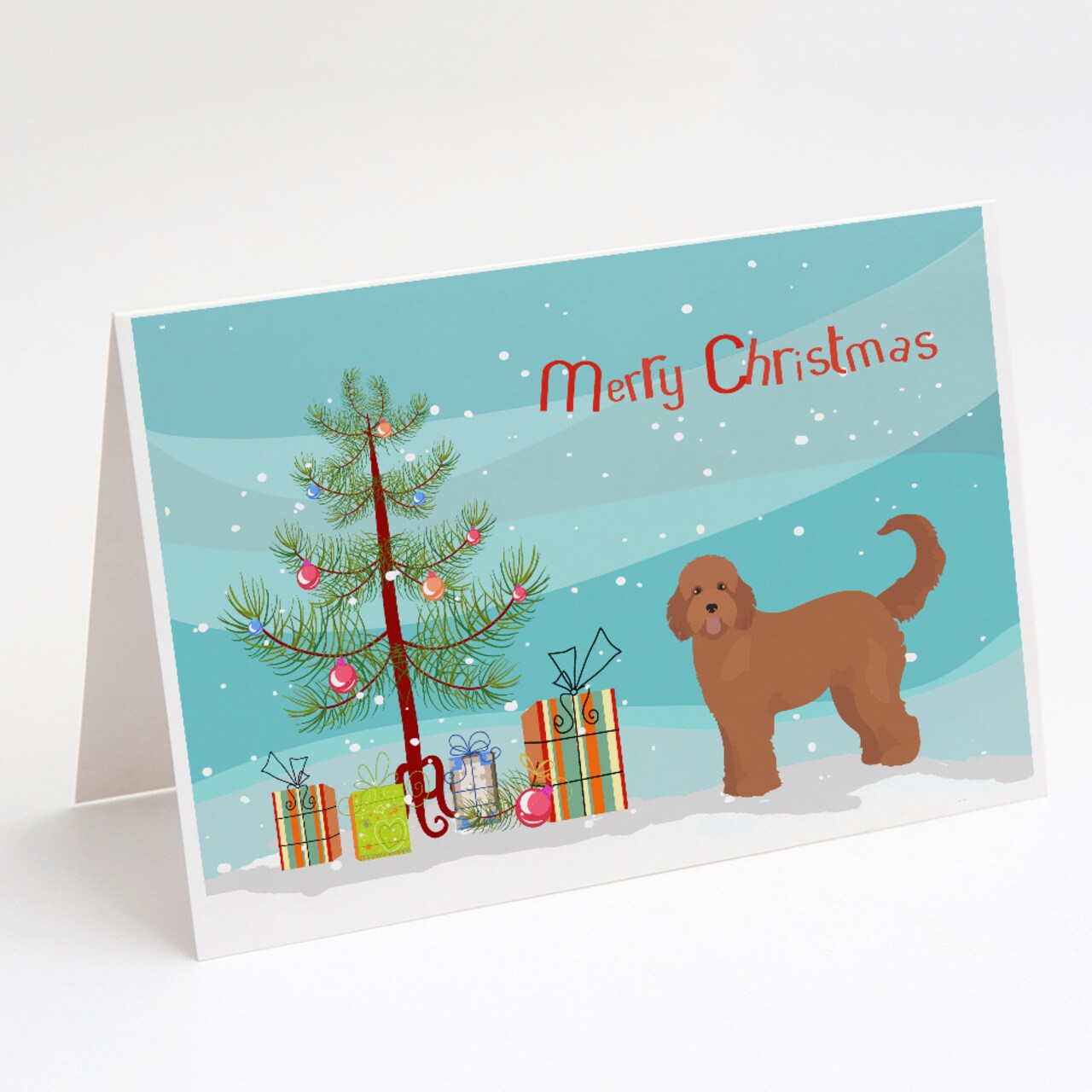 Caroline&#x27;s Treasures Tan Goldendoodle Christmas Tree Greeting Cards and Envelopes Pack of 8